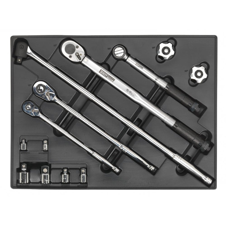 Sealey Tool Tray with Ratchet, Torque Wrench, Breaker Bar & Socket Adaptor Set 13pc Model No-TBT32