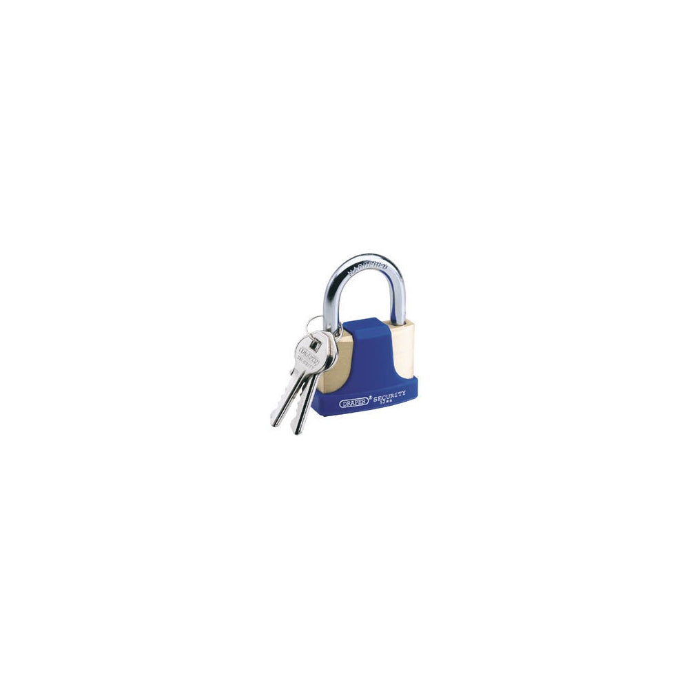 DRAPER 42mm Solid Brass Padlock and 2 Keys with Hardened Steel Shackle and Bumper: Model No.8303/42
