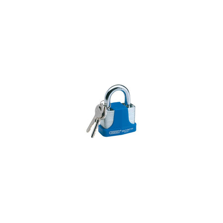 DRAPER 40mm Laminated Steel Padlock and 2 Keys with Hardened Steel Shackle and Bumper: Model No.8308/40