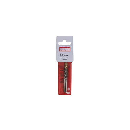 Dormer A002 HSS-TiN Coated Jobber Drill 3.0mm Pouch of 2 OL:61mm WL:33mm