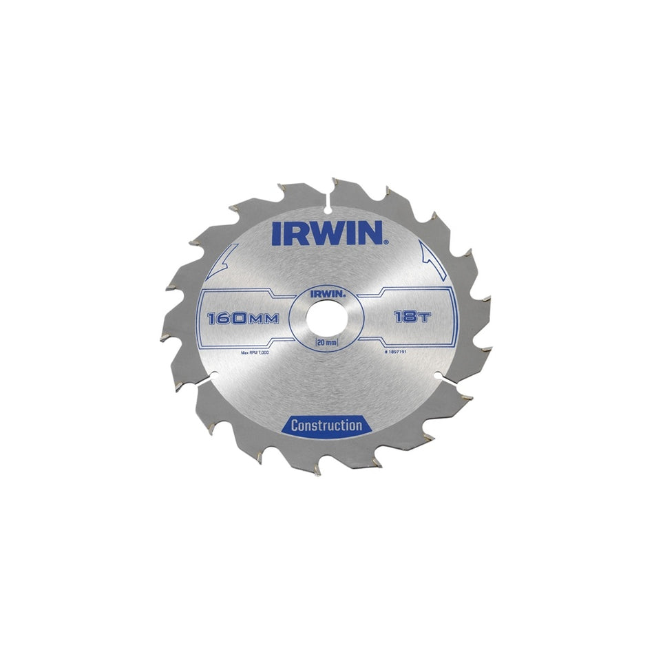 IRWIN Circular Saw Blade 160 x 20mm x 18T ATB