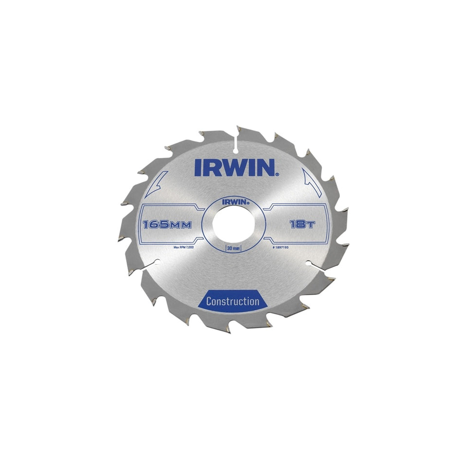 IRWIN Circular Saw Blade 165 x 30mm x 18T ATB