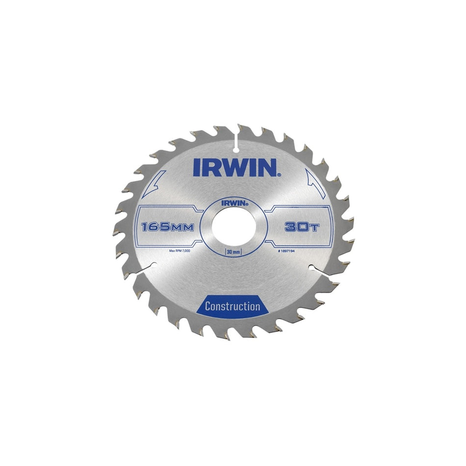 IRWIN Circular Saw Blade 165 x 30mm x 30T ATB