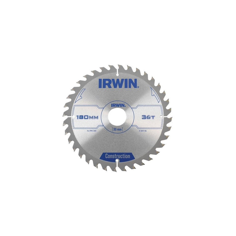 IRWIN Circular Saw Blade 180 x 30mm x 36T ATB