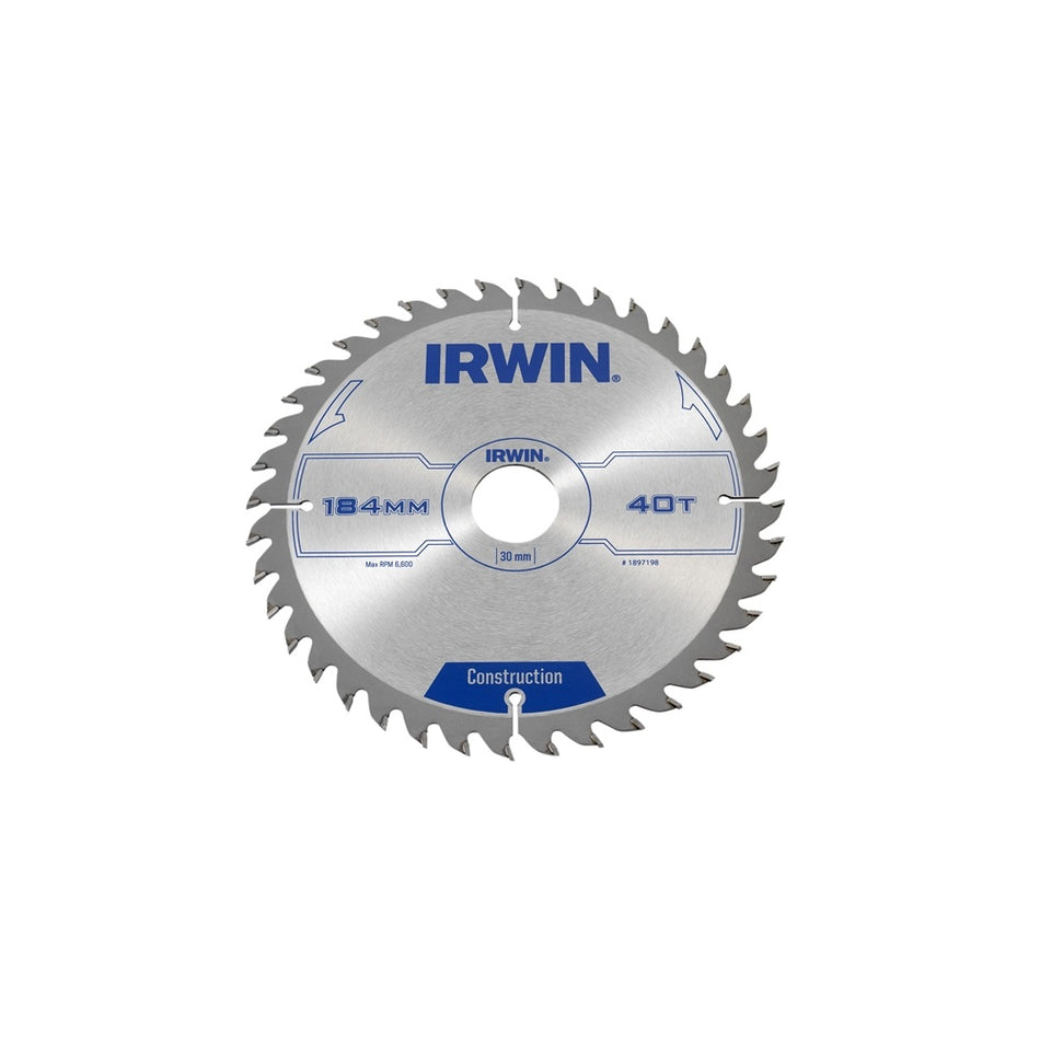 IRWIN Circular Saw Blade 184 x 30mm x 40T ATB
