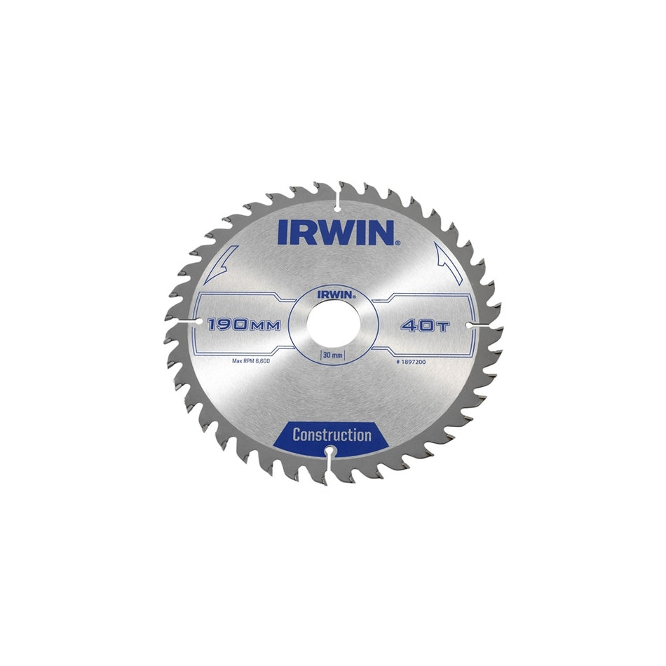 IRWIN Circular Saw Blade 190x 30mm x 40T ATB