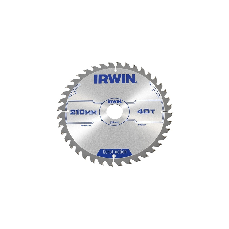 IRWIN Circular Saw Blade 210 x 30mm x 40T ATB
