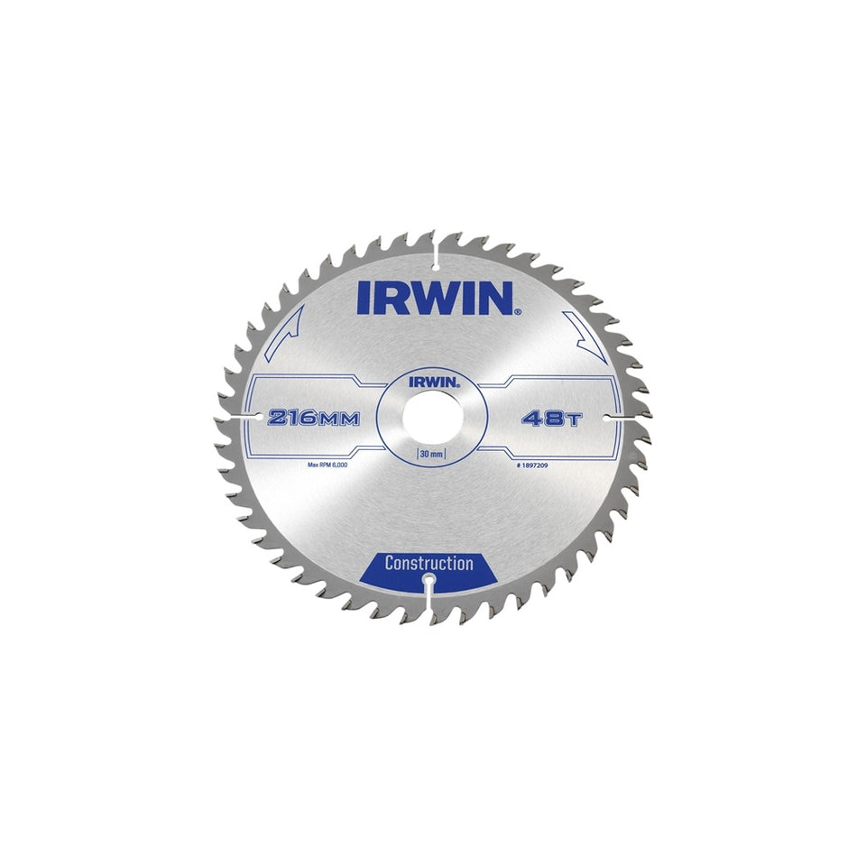 IRWIN Circular Saw Blade 216 x 30mm x 48T ATB