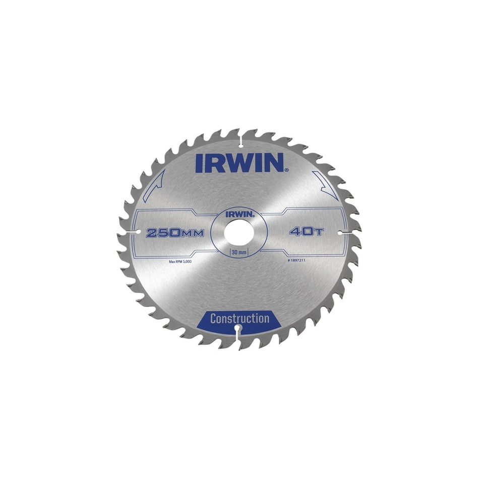IRWIN Circular Saw Blade 250 x 30mm x 40T ATB