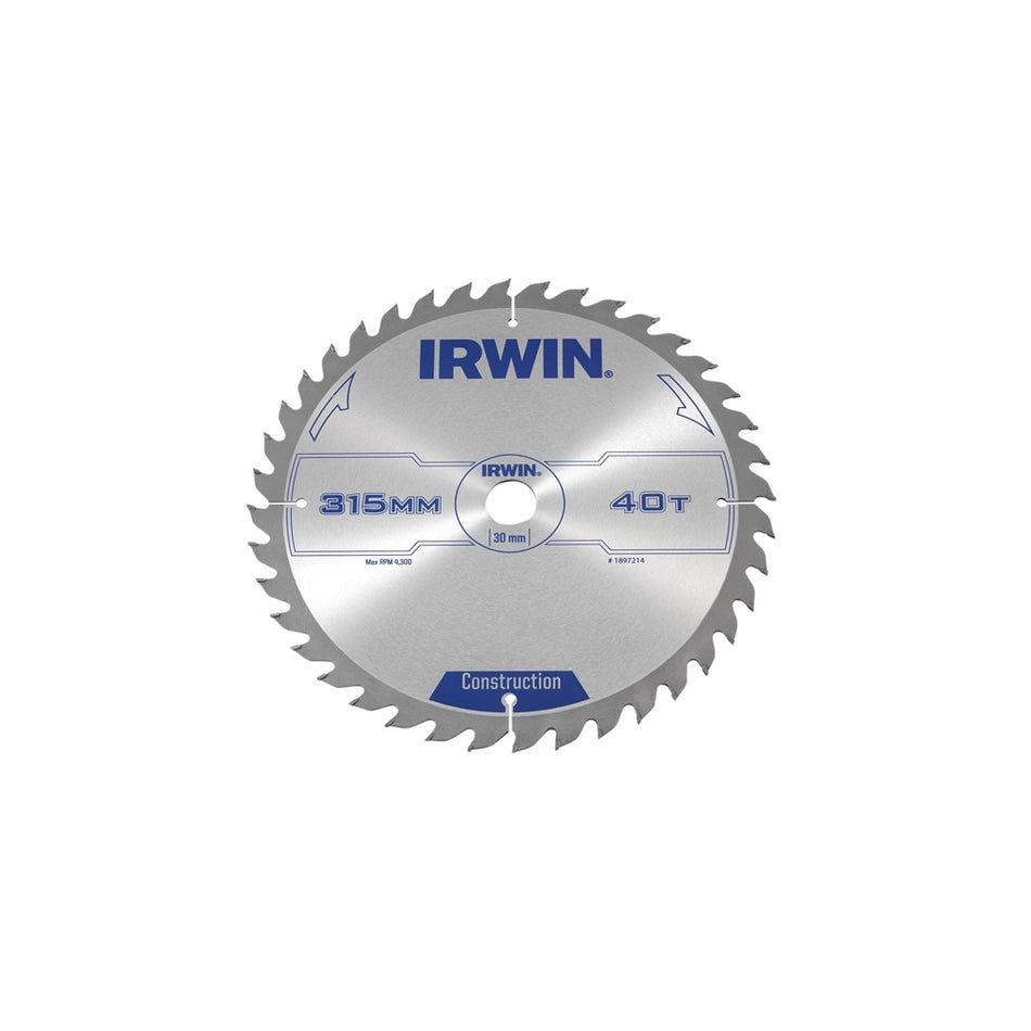IRWIN Circular Saw Blade 315 x 30mm x 40T ATB
