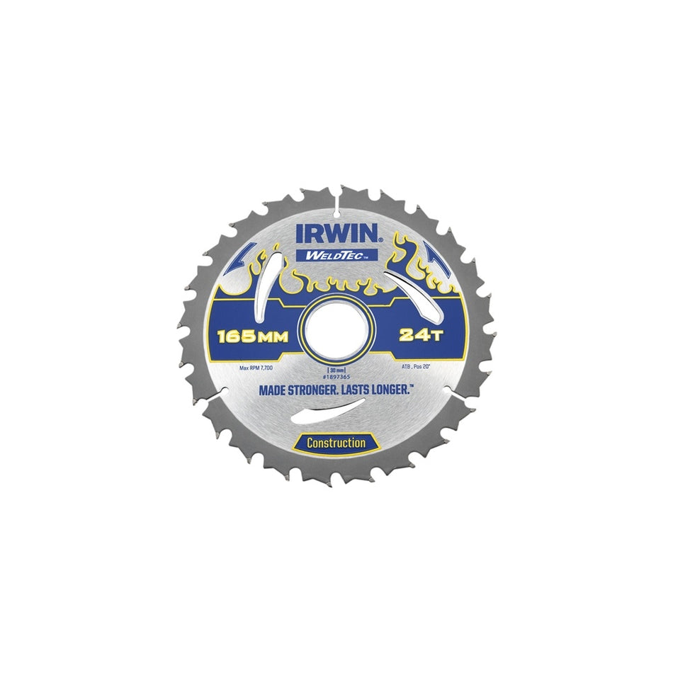 IRWIN Weldtec Circular Saw Blade 165 x 30mm x 24T ATB