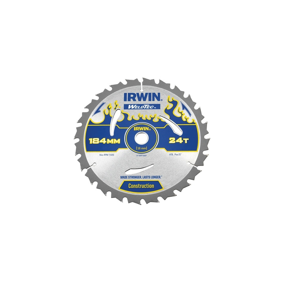 IRWIN Weldtec Circular Saw Blade 184 x 16mm x 24T ATB