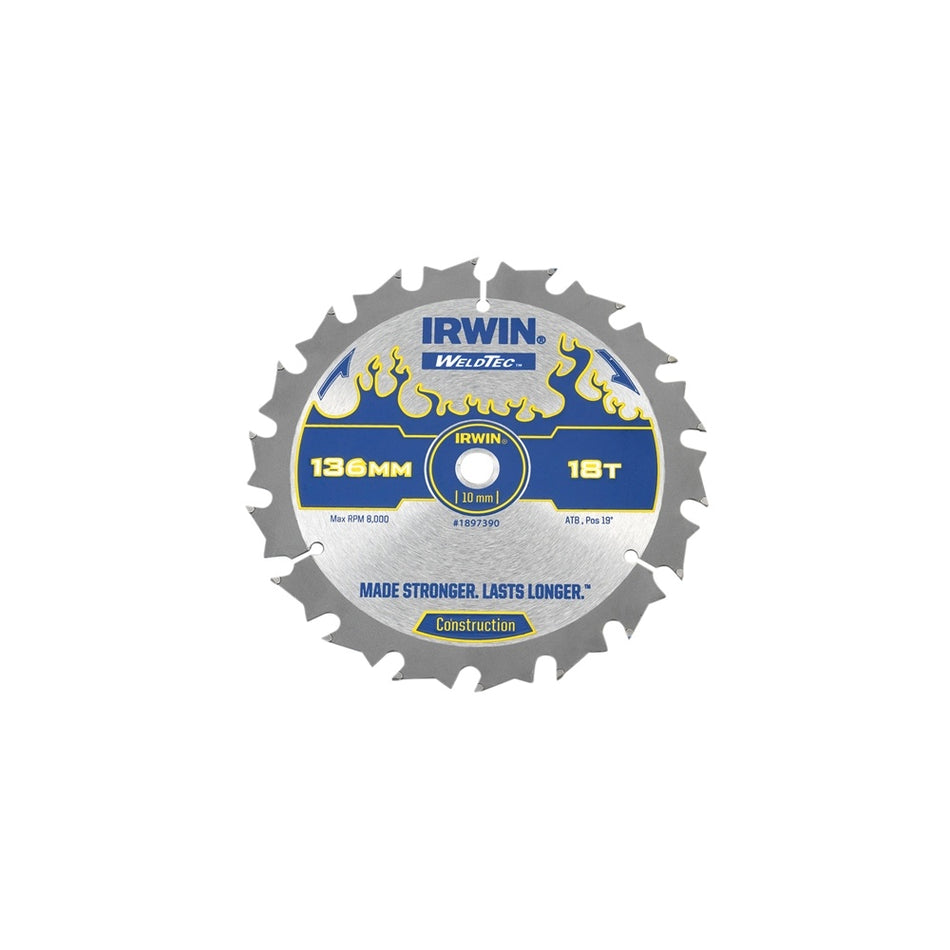 IRWIN Weldtec Cordless Circular Saw Blade 136 x 10mm x 18T ATB C