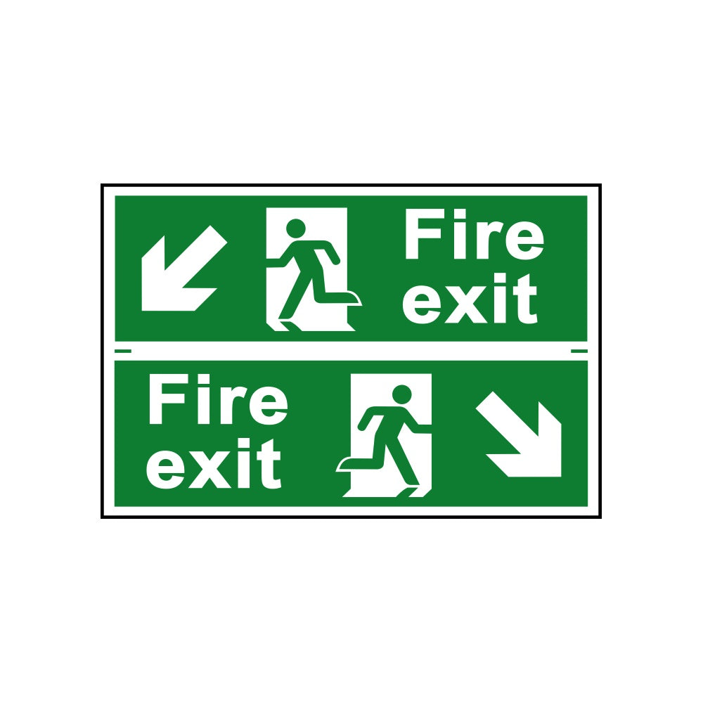 Fire exit man running arrow diagonally down left/right - PVC (300 x 200mm)