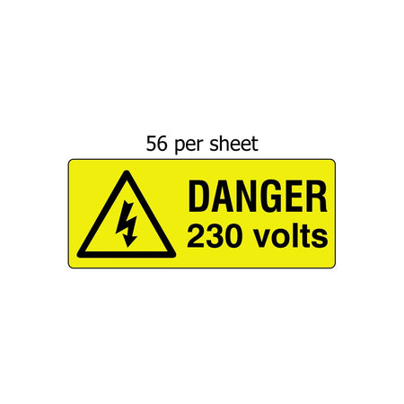 Danger 230 volts - SAV (49 x 20mm, sheet of 56 labels)