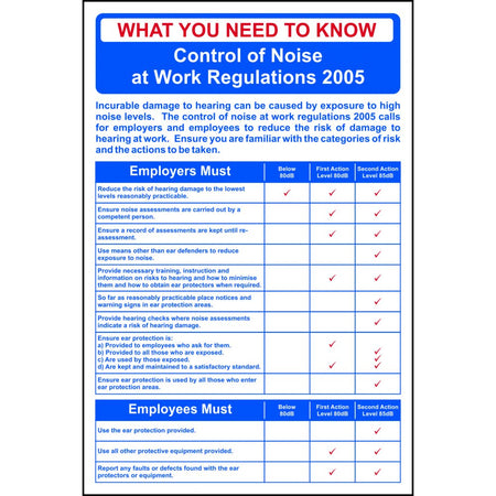 Safety Poster: Noise at Work Regulations - RPVC (400 x 600mm)