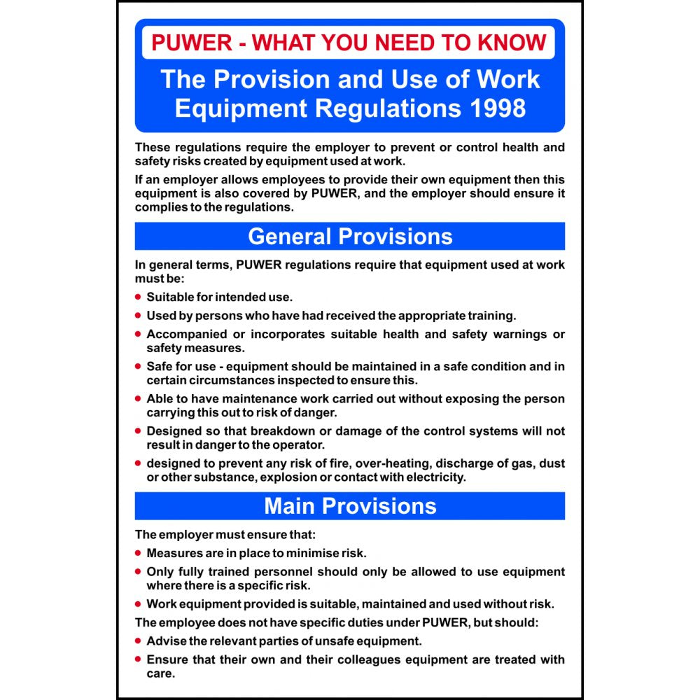 Safety Poster: PUWER - RPVC (400 x 600mm)