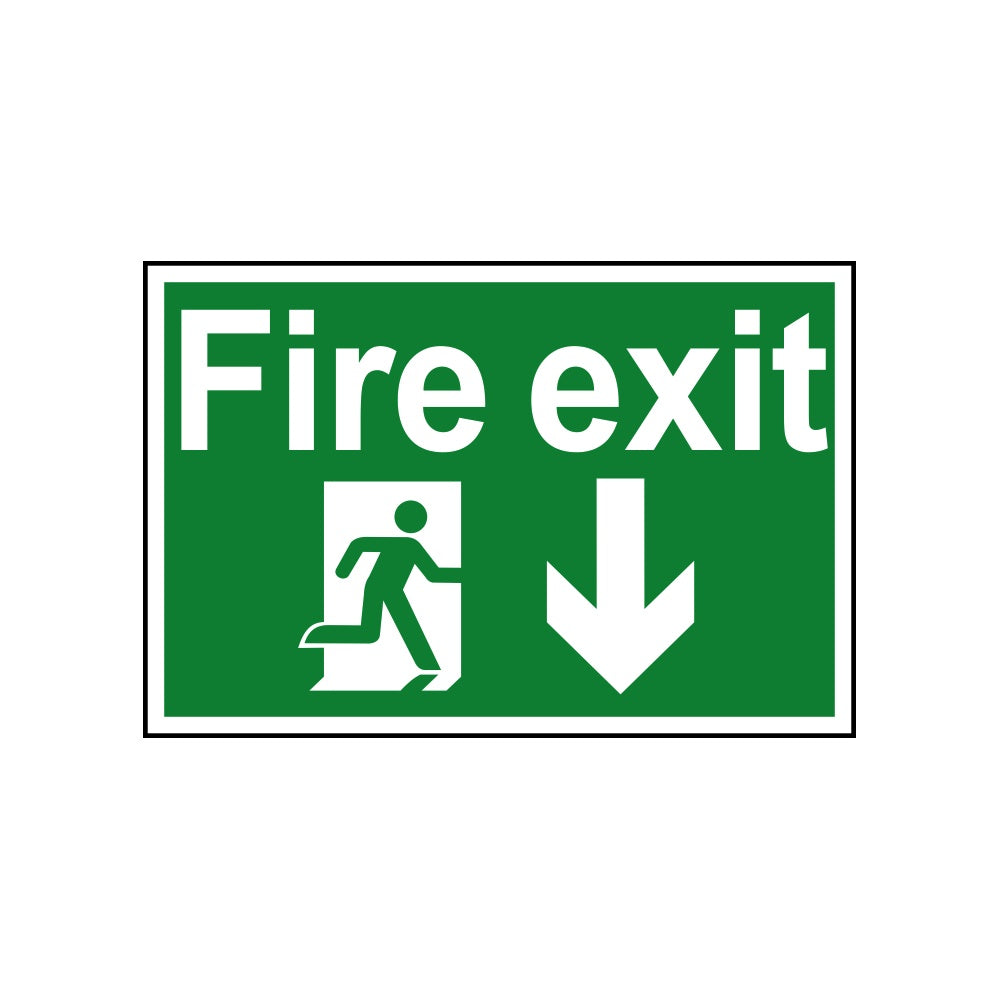 Fire exit arrow down - RPVC (300 x 200mm)