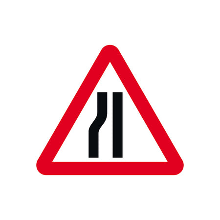 Road narrows nearside - Classic Roll up traffic sign (750mm Tri)