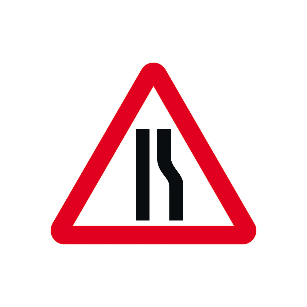 Road narrows offside - TriFlex Roll up traffic sign (900mm Tri)