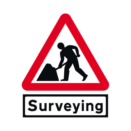Road Works with Surveying Supp plate - TriFlex Roll up traffic sign (750mm Tri)