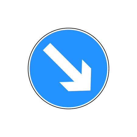 600mm dia. Dibond 'Down/Right Arrow' Road Sign (without channel)