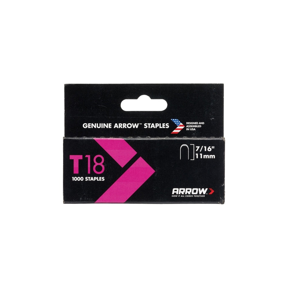 ArrowT18 Staples 11mm (7/16in) Box 1000 Model No- A187