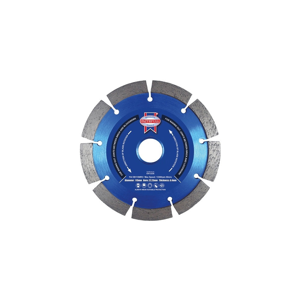 FaithfullMortar Raking Diamond Blade 115mm x 22mm Model No- TMR11522