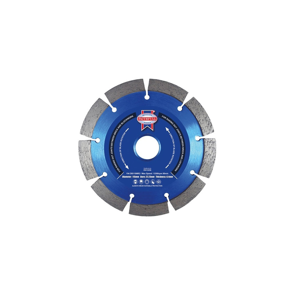 FaithfullMortar Raking Diamond Blade 115mm x 22mm Model No- TMR11522