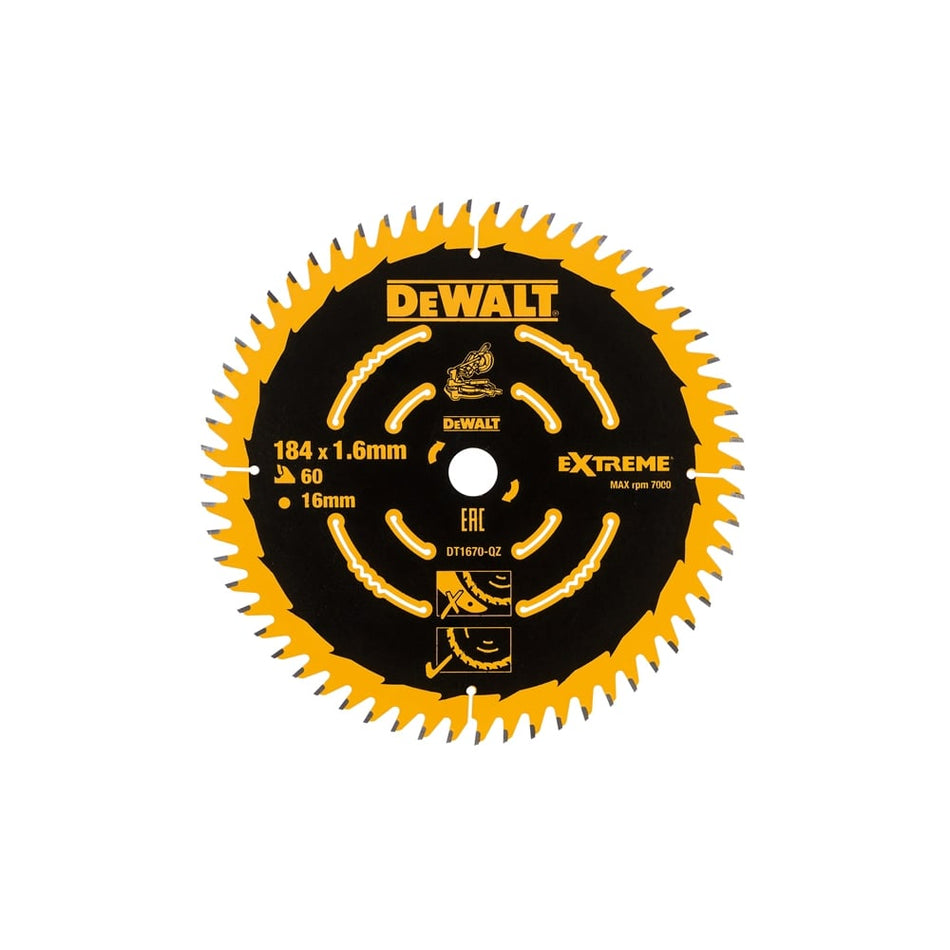 Cordless Mitre Saw Blade For DCS365 184 x 16mm x 60T Fine