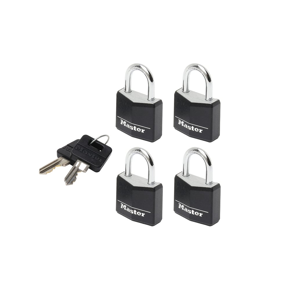 Master Lock Aluminium Black Vinyl Cover 20mm Padlock 3 Pin - Keyed Alike x 4