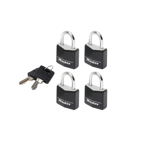 Master Lock Aluminium Black Vinyl Cover 20mm Padlock 3 Pin - Keyed Alike x 4