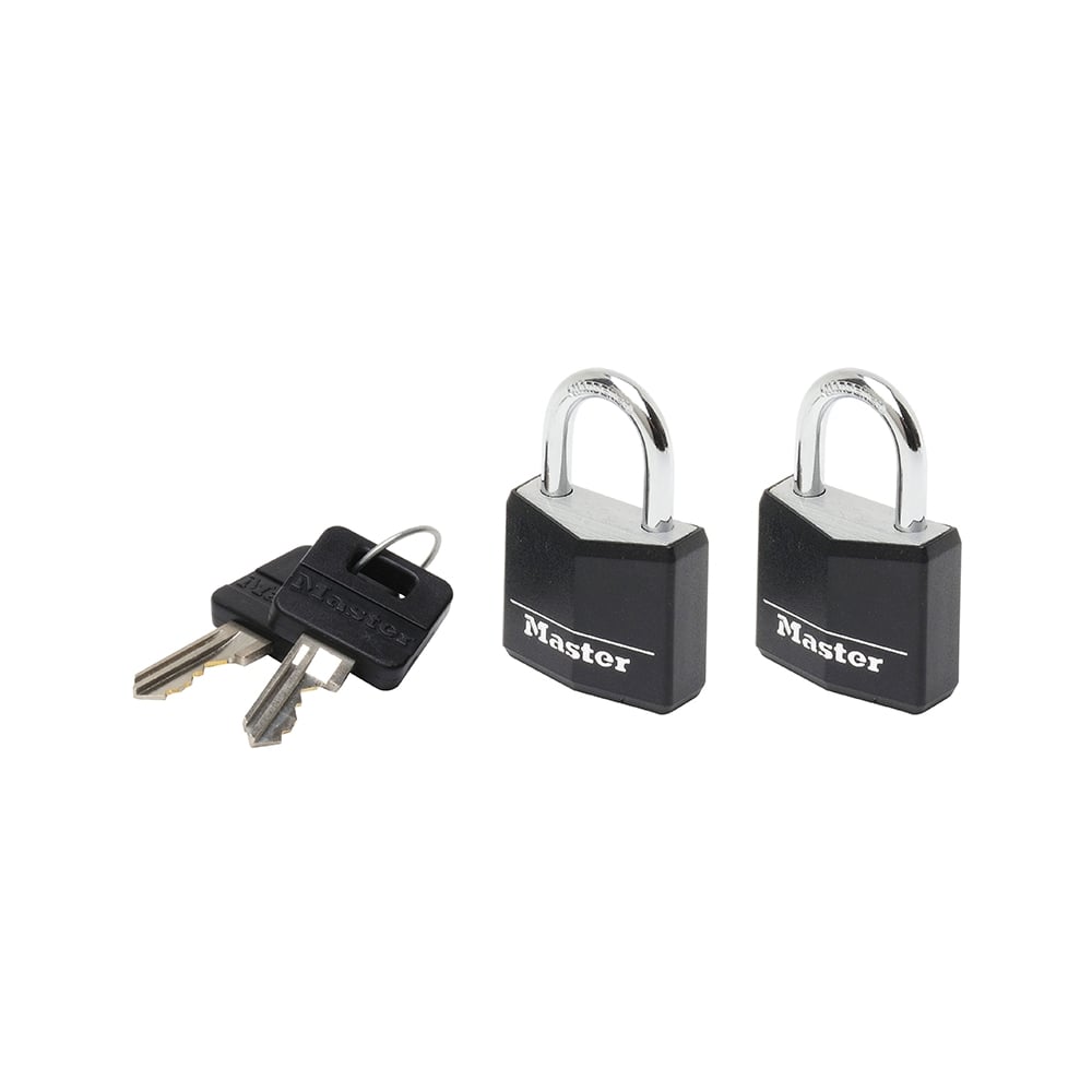 Master Lock Aluminium Black Vinyl Cover 20mm Padlock 3 Pin - Keyed Alike x 2