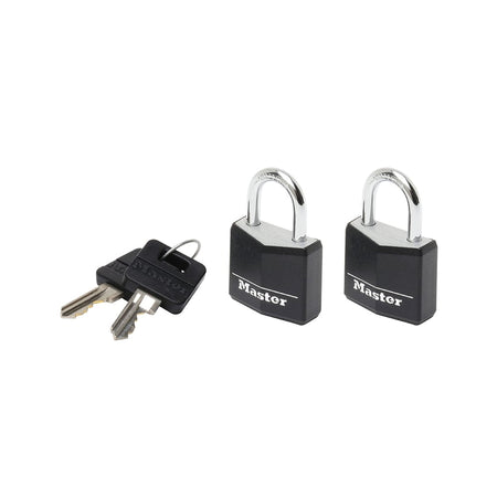 Master Lock Aluminium Black Vinyl Cover 20mm Padlock 3 Pin - Keyed Alike x 2