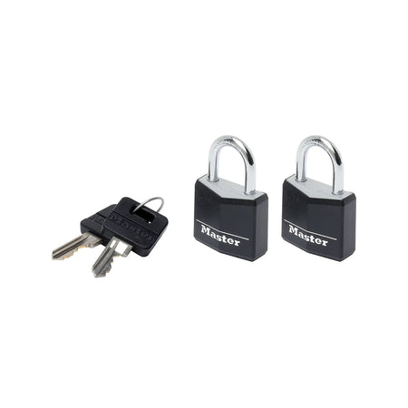 Master Lock Aluminium Black Vinyl Cover 30mm Padlock 4 Pin - Keyed Alike x 2
