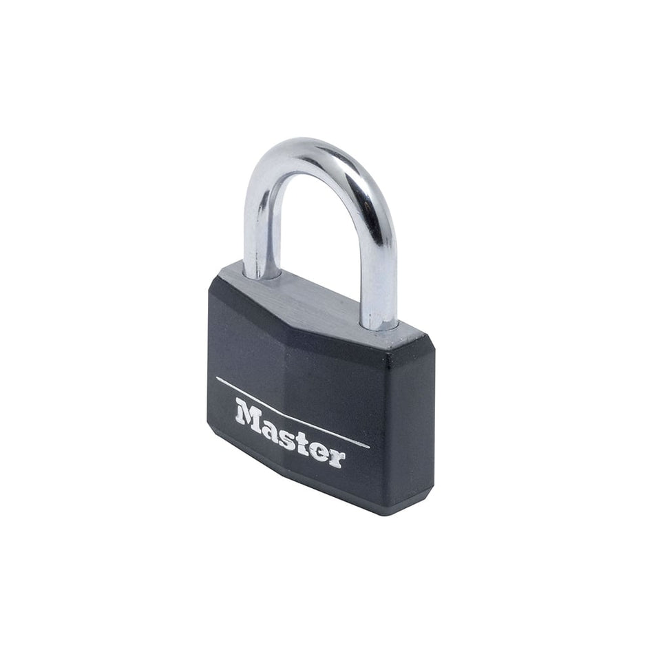 Master Lock Aluminium Black Vinyl Cover 40mm Padlock 4 Pin