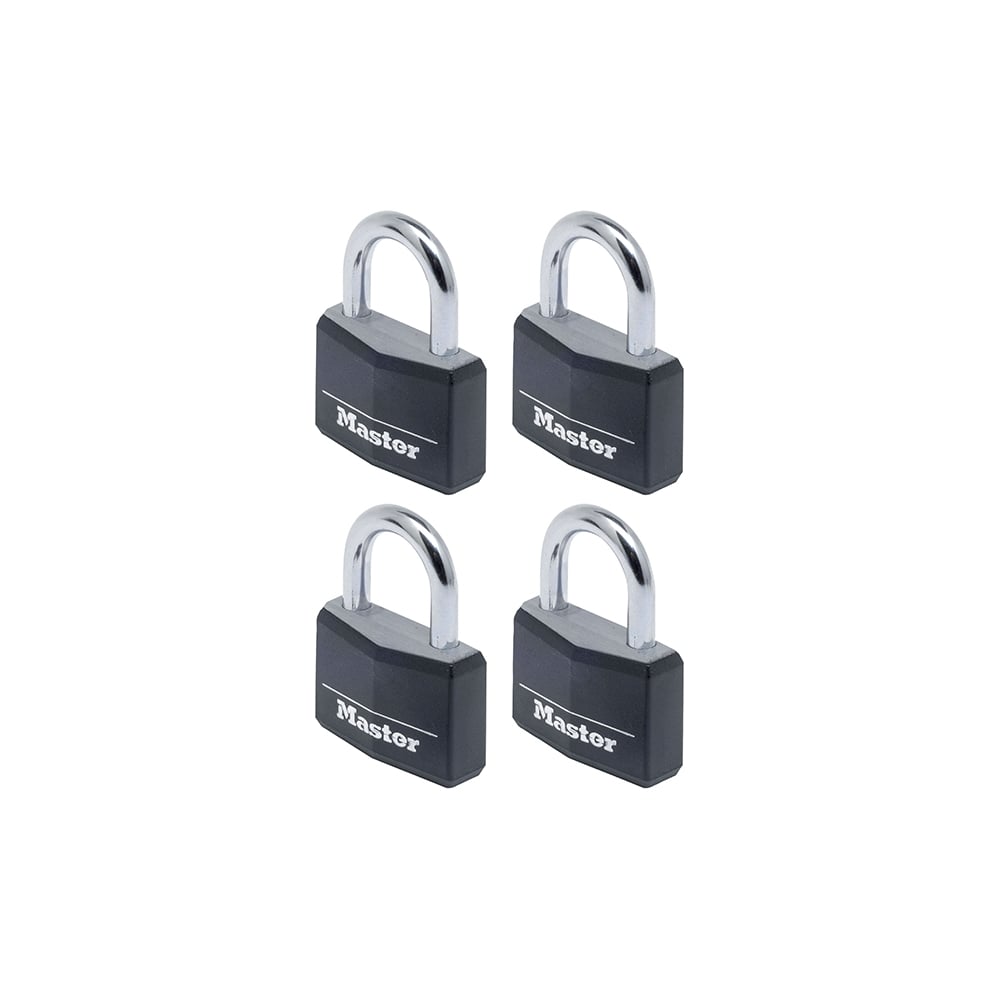 Master Lock Aluminium Black Vinyl Cover 40mm Padlock 4 Pin - Keyed Alike x 4