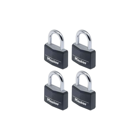 Master Lock Aluminium Black Vinyl Cover 40mm Padlock 4 Pin - Keyed Alike x 4