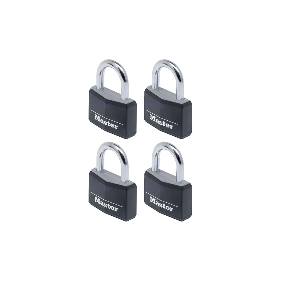 Master Lock Aluminium Black Vinyl Cover 40mm Padlock 4 Pin - Keyed Alike x 4