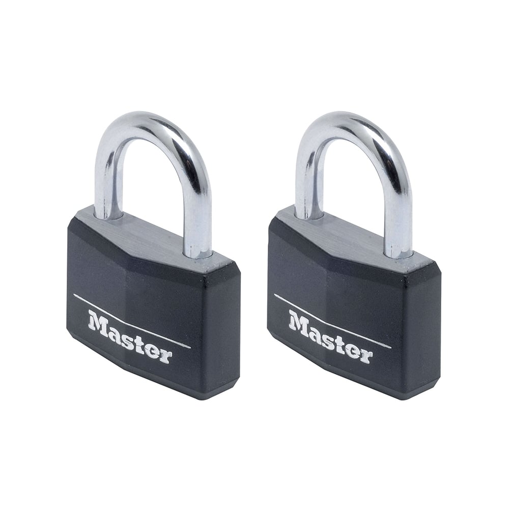 Master Lock Aluminium Black Vinyl Cover 40mm Padlock 4 Pin - Keyed Alike x 2