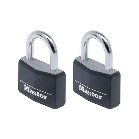 Master Lock Aluminium Black Vinyl Cover 40mm Padlock 4 Pin - Keyed Alike x 2