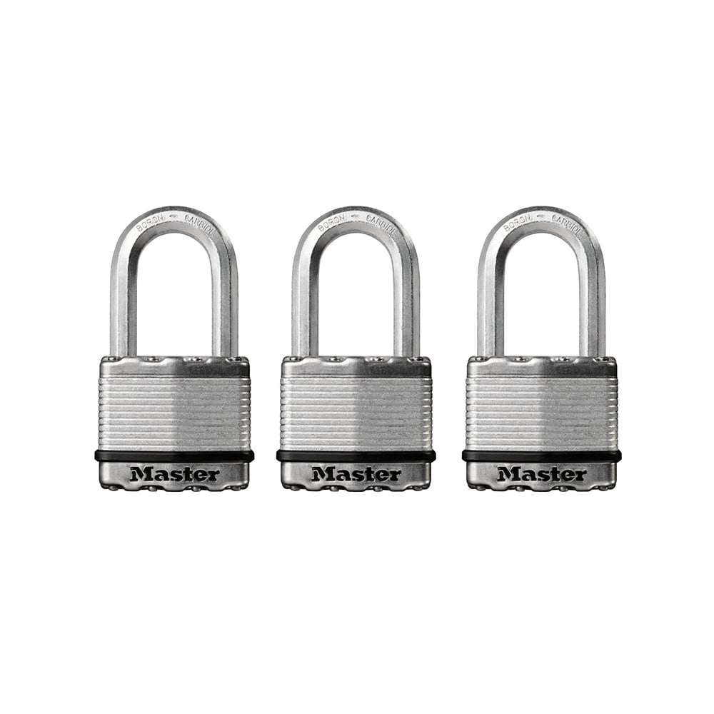 Master Lock Excell Laminated Steel 50mm Padlock - 38mm Shackle - Keyed Alike x 3