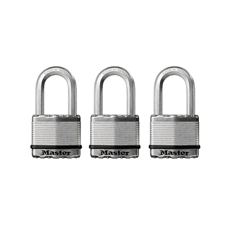 Master Lock Excell Laminated Steel 50mm Padlock - 38mm Shackle - Keyed Alike x 3