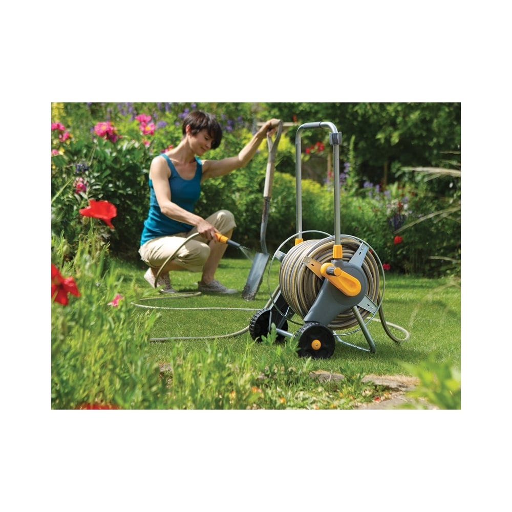 Hozelock 2436 Metal Hose Cart + 30 Metres of 12.5mm Hose & Fittings