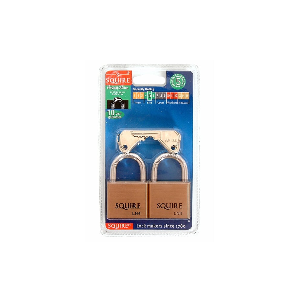 Henry Squire LN4T Twin Pack Lion Brass Padlocks 5 Pin (2 x LN4KA)