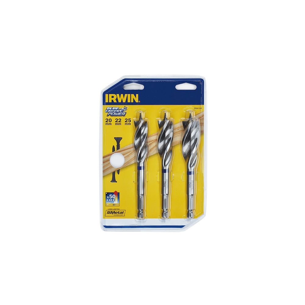 IRWIN Blue Groove Wood Power Bit Set of 3: 20, 22 & 25mm