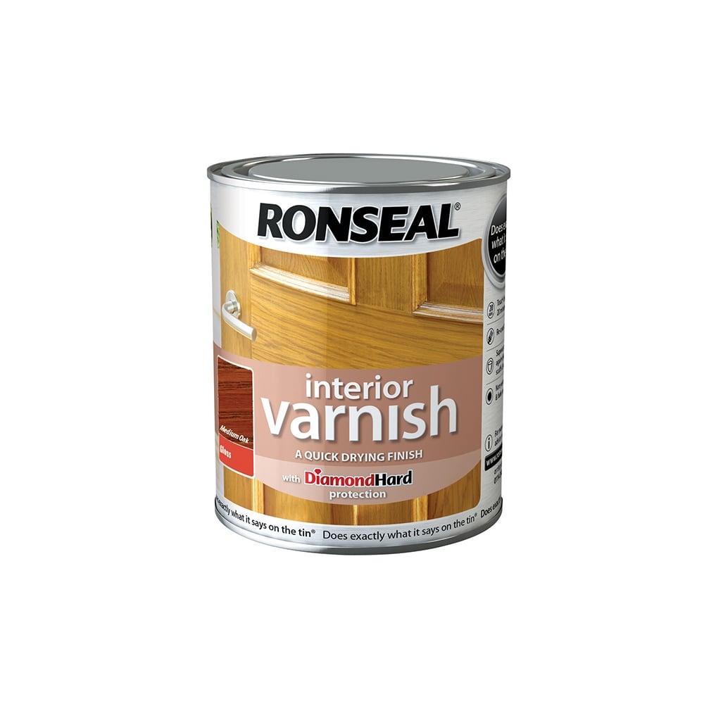 Ronseal Interior Varnish Quick Dry Gloss Medium Oak 250ml