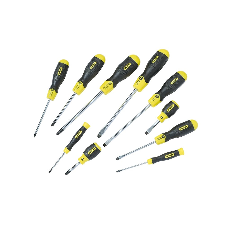 Stanley Tools Cushion Grip Screwdriver Set Flared / Pozi Set of 10