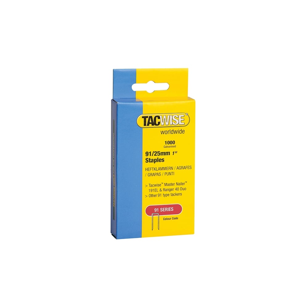 Tacwise 91 Narrow Crown Divergent Point Staples 25mm - Electric Tackers Pack 1000