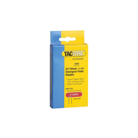 Tacwise 91 Narrow Crown Divergent Point Staples 18mm - Electric Tackers Pack 1000